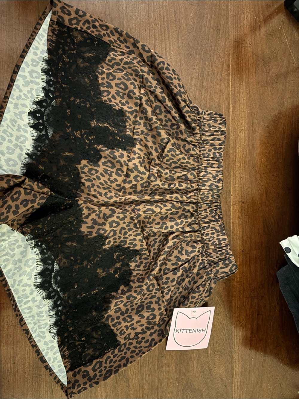 Kittenish Brown Leopard Print Shorts with Black Lace Trim